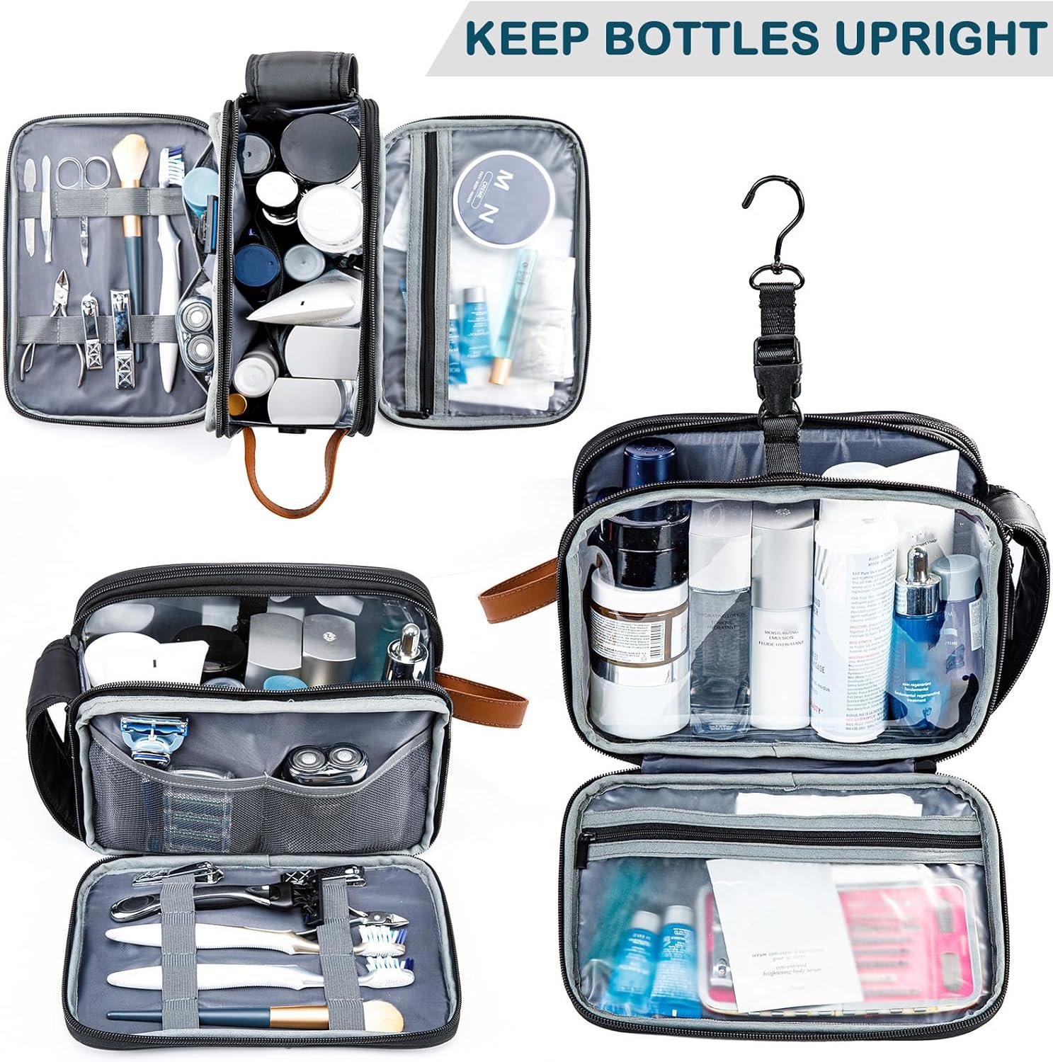 BAGSPRITE Large Toiletry Bag for Men, Women Travel Bag with Hanging Hook, Water-resistant Makeup Cosmetic Bag Shaving Kit Organizer, Bathroom Bag for Traveling - Image 7