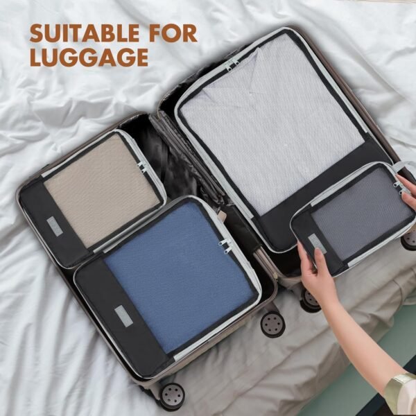 6 Set Compression Packing Cubes for Travel, Lightweight Expandable Organizer with Laundry and Shoe Bag, Luggage Suitcase Accessories, Travel Essentials for Cruise Trips Black - Image 2