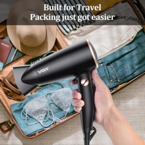 VGR Dual Voltage(100~250V) Travel Hair Dryer with European Plug Adapter for International Travel, Portable Hair Dryer with Concentrator Nozzles