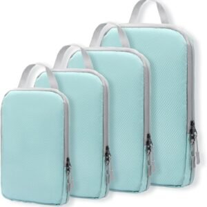 WOOMADA Compression Packing Cubes for Suitcases Travel Essentials 4 Set Expandable Travel Bags Organizer for Luggage(turquoise)