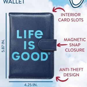 Life is Good Travel Passport Cover – Anti-Theft Passport Holder Wallet with Interior Card Slots, Magnetic Snap Closure, Size One Size, Navy