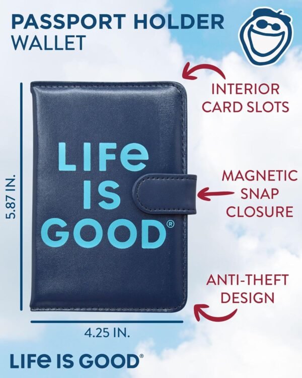 Life is Good Travel Passport Cover - Anti-Theft Passport Holder Wallet with Interior Card Slots, Magnetic Snap Closure, Size One Size, Navy - Image 2