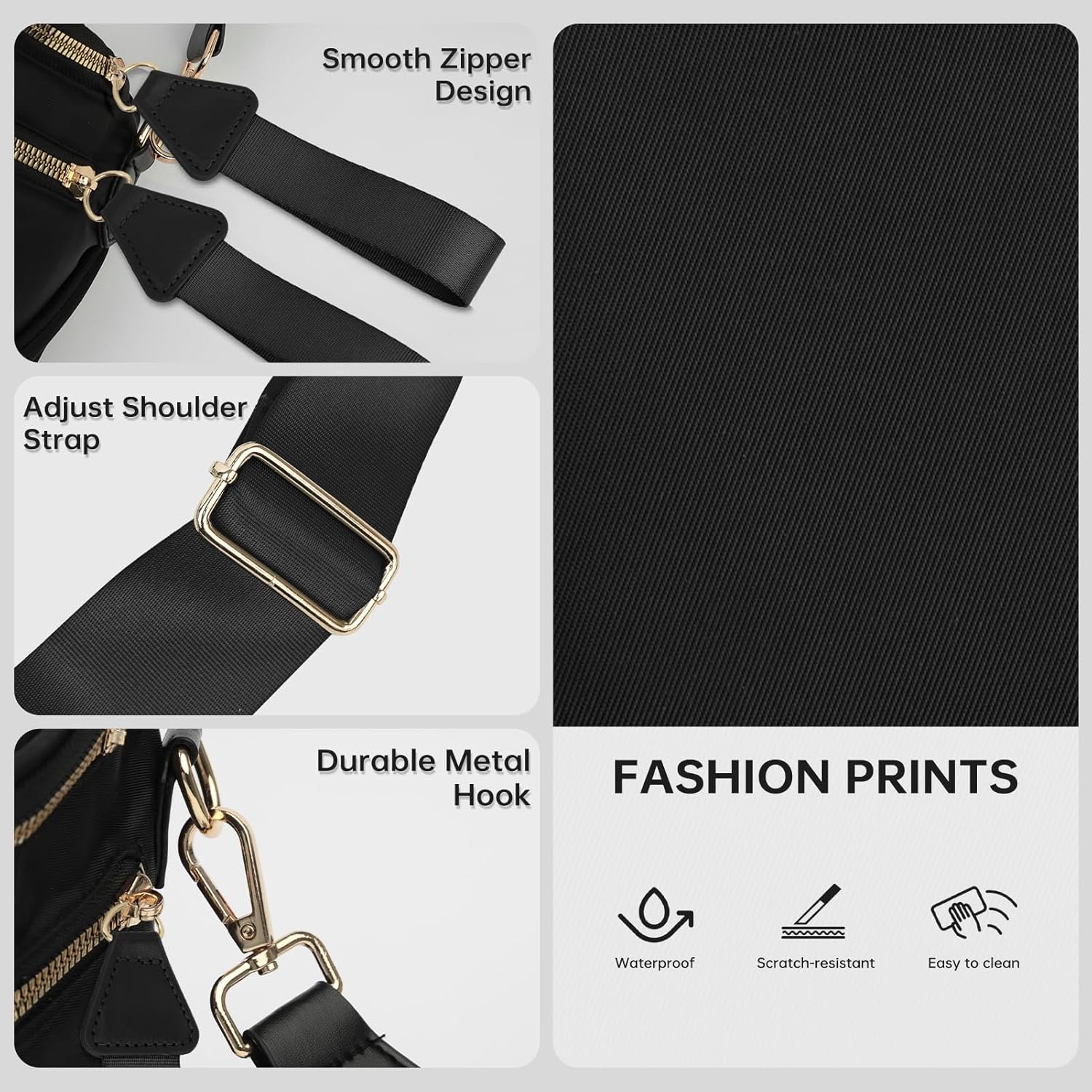 Cross Body Bag for Women Checkered Crossbody Bags Bum Bag for Women Fanny Packs for Girls Small Nylon Checkered Purse Trendy Shoulder Pouch for Womens (Black, One Size) - Image 5