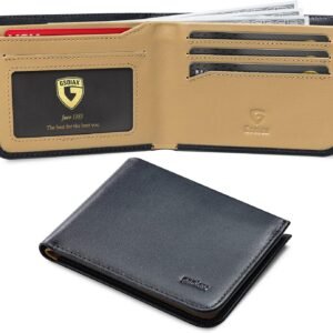 GSOIAX Hide & Seek Thin Wallet For Men Made of Cowhide RFID Blocking Bifold Mens Slim Wallets With Gift Box (Dark Blue&Brown)