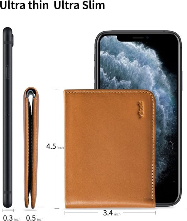 Slim Hide & Seek Wallet for Men With Hidden Pocket and Coin Pouch Rfid Blocking thin Genuine Leather Minimalist Bifold Cowhide with Gift Box（Brown & Premium Grey） - Image 4