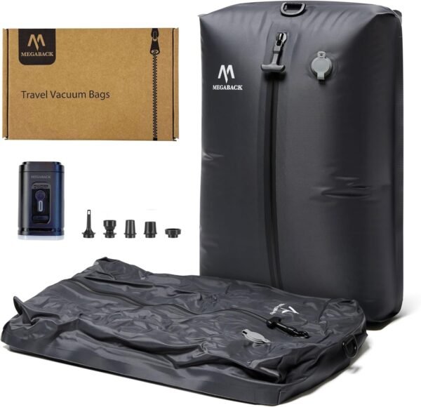 Vacuum Bags for Travel, IP67 Reusable Vacuum Seal Bags for Clothing with Electric Pump, Vacuum Seal Packing cube for Suitcases, Backpack & Travel (2PC+Pump)