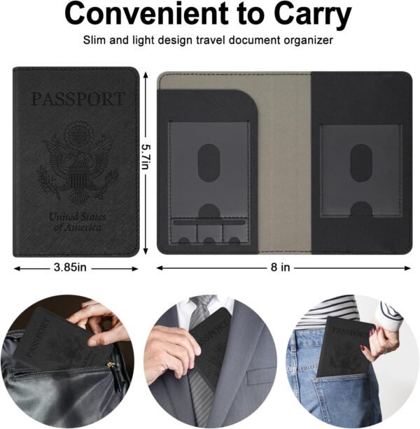 RSAquar Passport and Vaccine Card Holder Combo, Passport Holder Cover Wallet, Leather Card Case Travel Accessories with RFID Blocking for Women and Men, Y-Black - Image 3
