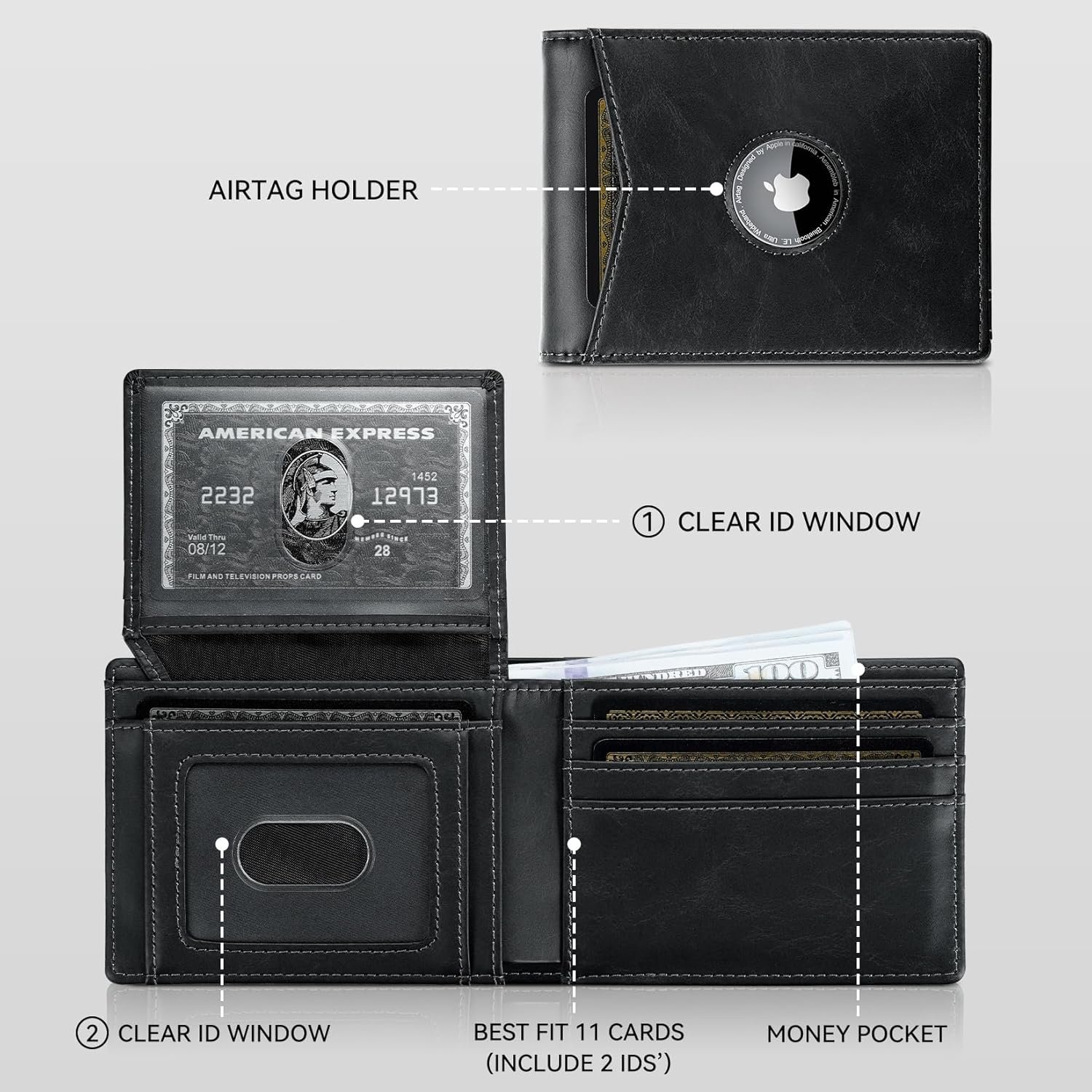 Apple Air Tag Wallet Men: Wallet with Airtag Holder - Wallet for Airtag Men Slim Minimalist with ID Window RFID Leather Wallet - Image 2
