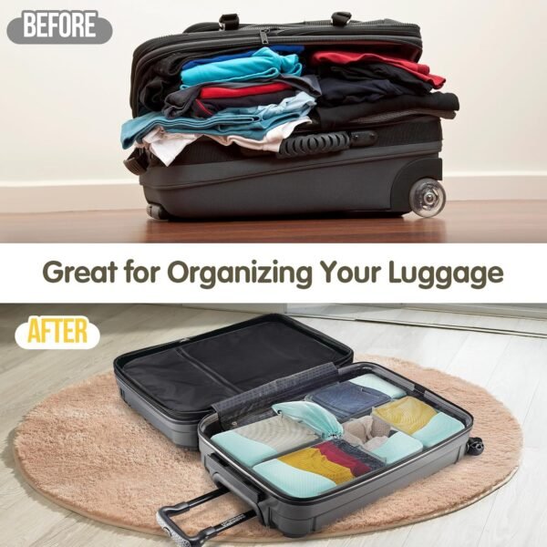Compression Packing Cubes 8 Set, Dual Zipper Compression Packing Cubes for Travel, See-Through Mesh Packing Bags for Suitcases, packing cubes with shoe bag - Image 5