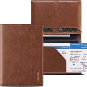VULKIT Passport Holder for Travel, Rfid Blocking Passport Cover, Slim Travel Wallet for Men & Women, Cognac Brown