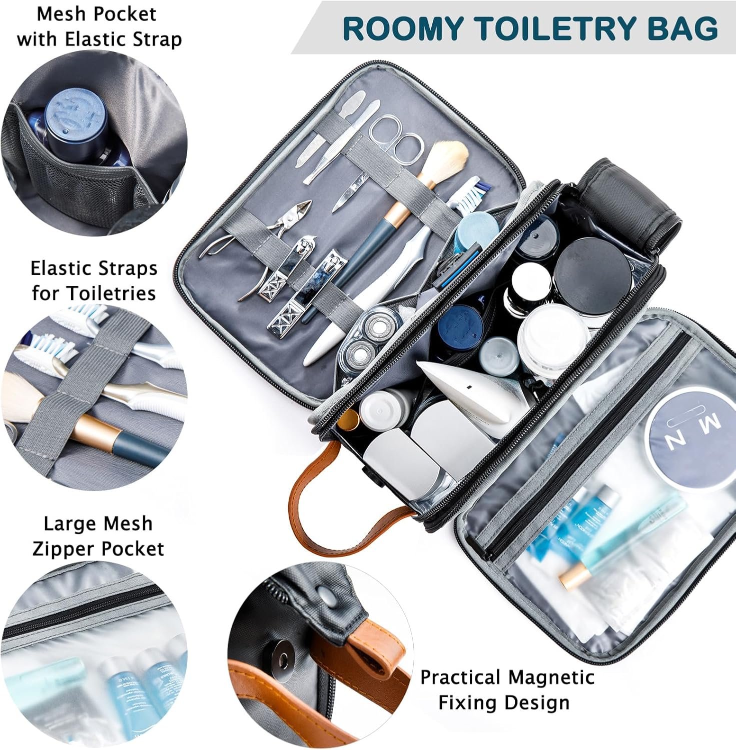 BAGSPRITE Large Toiletry Bag for Men, Women Travel Bag with Hanging Hook, Water-resistant Makeup Cosmetic Bag Shaving Kit Organizer, Bathroom Bag for Traveling - Image 3