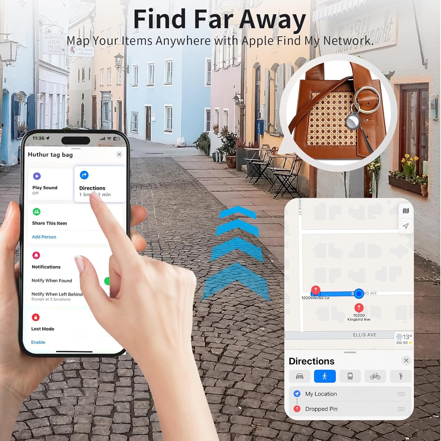 Air Tracker Tags-4 Pack, 5.3 Bluetooth Tracker Work with Apple Find My (iOS Only), 100dB Sound, Smart Tag with Keychain/Lanyard, Item Finder for Luggage/Key/Suitcase, Replaceable Battery, Black. - Image 4