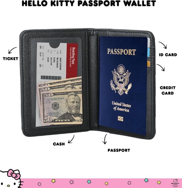 Hello Kitty Passport Holder for Travel Official License, Black Passport Cover for Women, Sanrio Gifts - Image 4