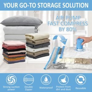 12 Pack Travel Vacuum Storage Bags with Portable Electric Pump, Vacuum Seal Space Saver Bags for Clothing, Vacuum Travel Bags for Luggage