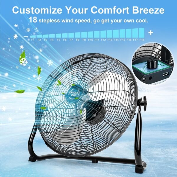 18" Solar Powered Fan for Outdoor - 26400mAh Rechargeable Battery Operated Outdoor Floor Fans with 40W Solar Panel for Gazebo Camping Home Patio - Image 2
