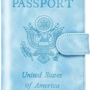 Passport Holder for travel – passport Cover Wallet -Travel Essentials RFID Blocking Travel Accessories for Women Men (light blue)