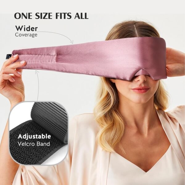 YFONG Silk Eye Mask for Sleeping Women & Men for Total Blackout, 100% Pure Mulberry Silk Sleep Mask, 22 Momme 6a Fibers - Blindfold Sleep Mask Side Sleeper Eye Cover with Adjustable Band (Pink) - Image 5