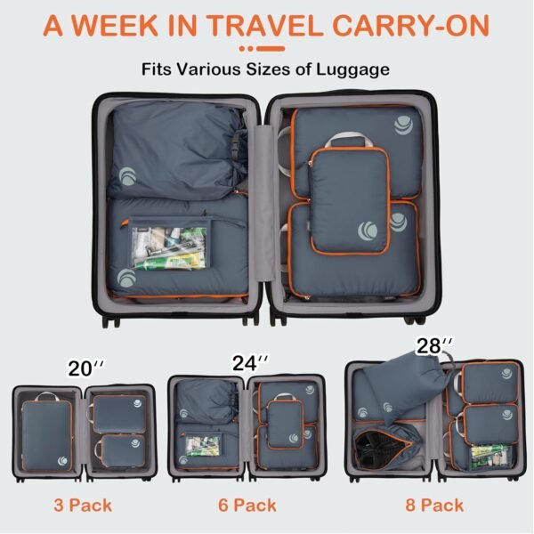 Cipway Compression Packing Cubes, Ultralight Luggage Organizer Bags with Laundry Bags and Clear Toiletries Bag, Travel Essentials for Carry on Suitcase (6 Piece,Gray) - Image 7