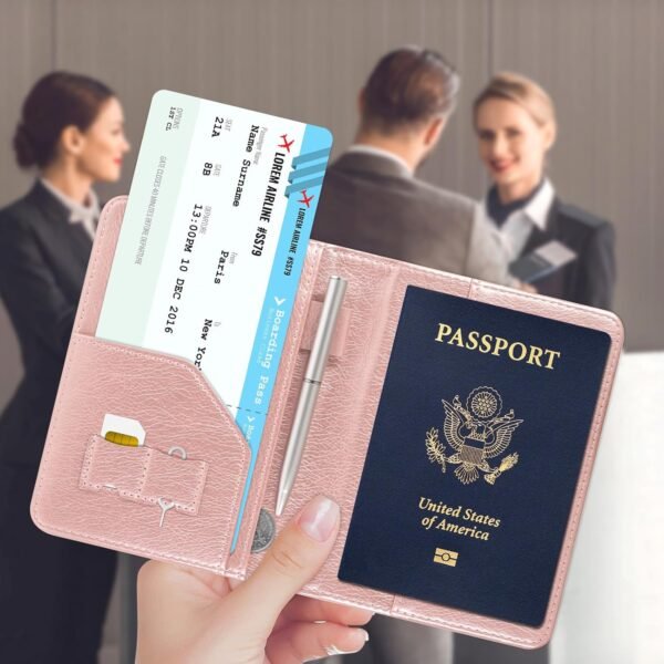 ACdream RFID BLOCKING Passport Holder Travel Wallet, Premium PU Leather Cover Passport Book with Card Holder, Pen Holder, Keep Organization, and Travel Essentials for Women and Men, Rose Gold - Image 6