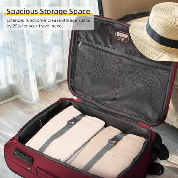 LARVENDER Softside Luggage Sets 3 Piece, Expandable Carry on Luggage 22x14x9 Airline Approved with TSA Lock Spinner Wheels, Lightweight Rolling Suitcase for Men and Women, Wine Red - Image 7