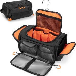 Tactical Toiletry Bag for Men, Hanging Hygiene Bag, Travel Dopp Kit Organizer for Shaving, Shower Essentials and Toiletries, Black (Empty Bag)