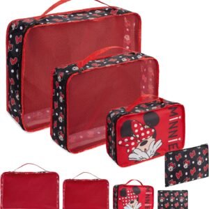Disney Packing Organisers, Packing Cubes for Suitcases Luggage, Wash Bag (Red Minnie Mouse)