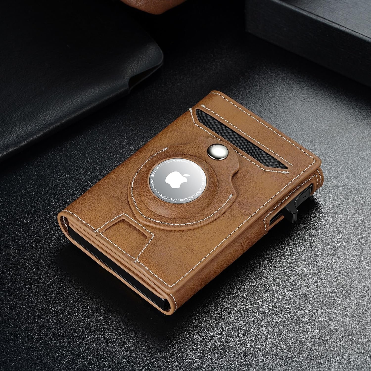 Smart Airtag Wallet for Men Slim: Pop up Card Wallet with Airtag Holder - Apple Air tag Wallet with Cash Strap - RFID Leather Trifold Wallet Men for Gifts - Image 9