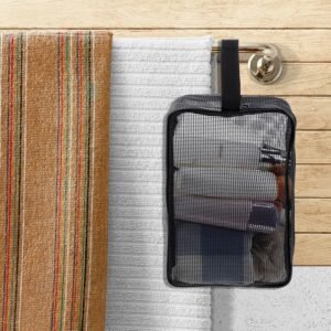 Mesh Shower Bag, Quick Dry Organizer Caddy Portable Mesh Shower Caddy Toiletry Tote Bag Wash Zipper Pouch for Bathroom Gym Travel Swimming Camping(Black)