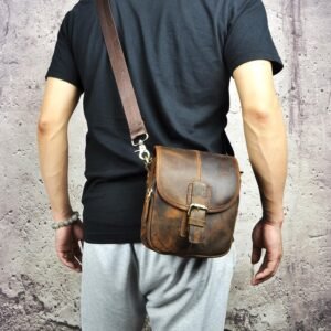 Le’aokuu Men Leather Fashion Mini Messenger Crossbody Bag Designer Hook Organizer Waist Belt Bag Pack Cigarette Case