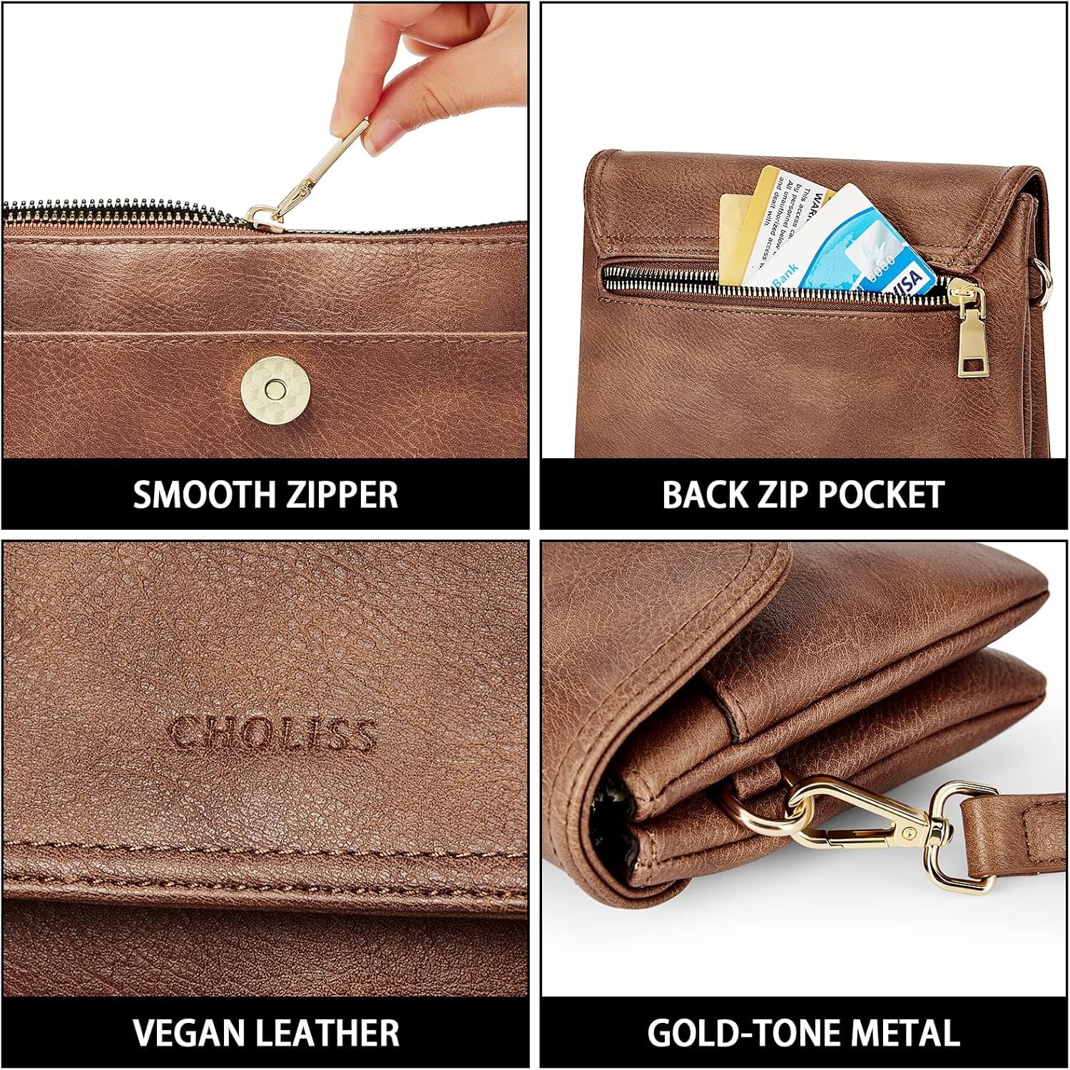 CHOLISS Small Crossbody Bags for Women, Vegan Leather Cell Phone Purse, Mini Travel Purse with Adjustable Strap - Image 5