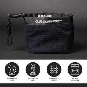 Golf Club and Golf Ball Cleaning Bag, Waterproof Clean Face Technology Liner, Detachable Clip, Machine Washable, Cleans Club Grooves, Dry Exterior (Neoprene or Microfiber Option Available)