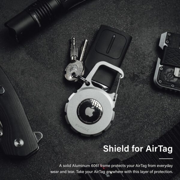Airtag Holder Carabiner - Airtag keychain Case with Aluminum Frame and Full Grain Leather Cover for Apple Airtags - Protective Cover Accessories (Silver) - Image 4