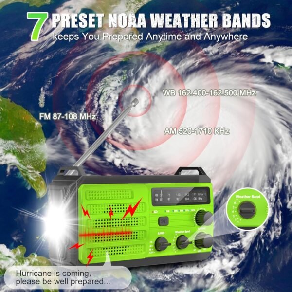 Emergency Radio 22200mWh Solar Hand Crank Emergency Radio: AM/FM/NOAA Weather Radio with Phone Charger, Flashlight & Reading Lamp, Headphone Jack, SOS Alarm for Home Survival Hurricane - Image 2