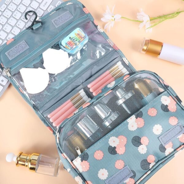 Pengxiaomei Toiletry Bag, Waterproof Hanging Cosmetic Bag Portable Travel Makeup Pouch Multifunction Handle Travel Toiletry Bag Organizer with Hook for Women Girls(Blue) - Image 4
