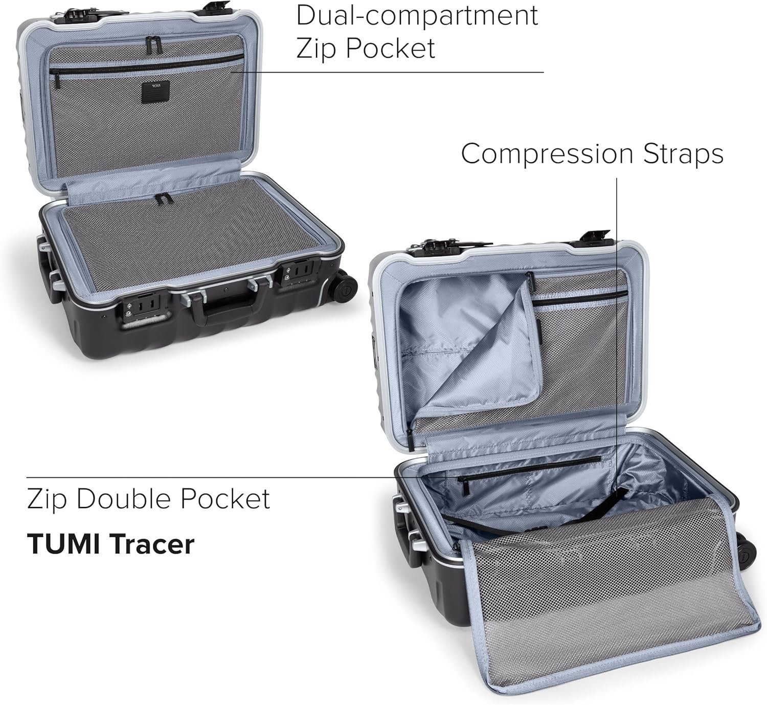 TUMI 19 Degree Frame International 4 Wheel Carry-On - Lightweight Suitcase - Hard Shell Luggage - 21.8" X 14.0" X 9.0" - Black Texture - Image 3