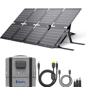 BigBlue 60W Portable Compact Solar Panel with PD 45W USB-C, 20W USB-A, DC Ports for Power Stations, Cellphones, Power Banks, Tablets, IP68 Waterproof, Foldable Camping Solar Charger with Kickstand