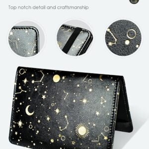 Mymazn Passport Holder with Clear Pocket Passport Case Passport Cover Women Passport Case with RFID Blocking and Vaccine Card Holder Travel Wallet (Black/Gold, Minimalist)