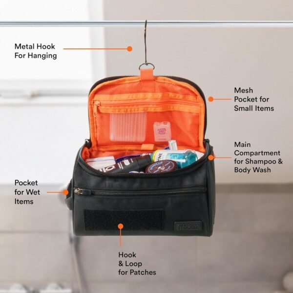 Fitdom Hanging Toiletry Bag Tactical Dopp Kit Case For Men. Perfect For Travel & Storage. Fits Large & Small Cosmetic, Clipper, Toothbrush, Shaving & Shower Care. Best Overnight Organizer - Image 3