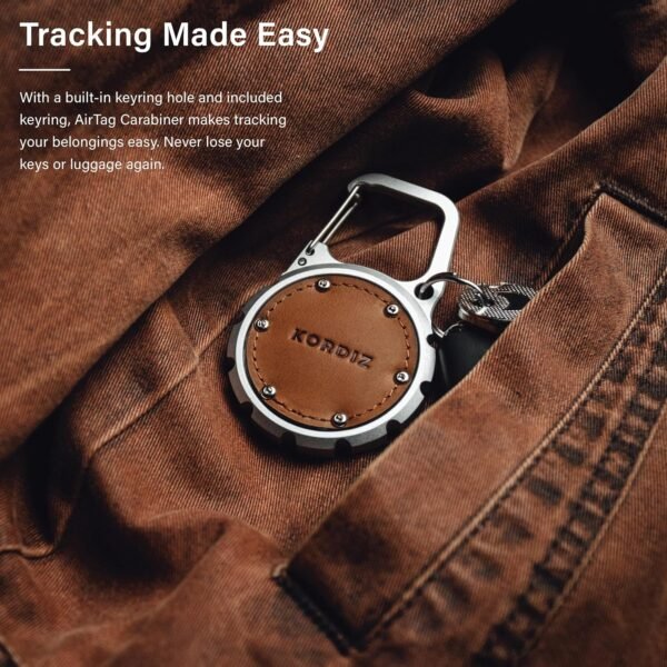 Airtag Holder Carabiner - Airtag keychain Case with Aluminum Frame and Full Grain Leather Cover for Apple Airtags - Protective Cover Accessories (Silver) - Image 8