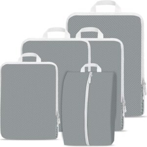 Compression Packing Cubes for Travel,Waterproof Packing Compression Cubes for Travel Packing Organizers,Luggage Cubes for Packing,Ultralight Expandable Packing Cubes Compression (Grey 5 Pack)