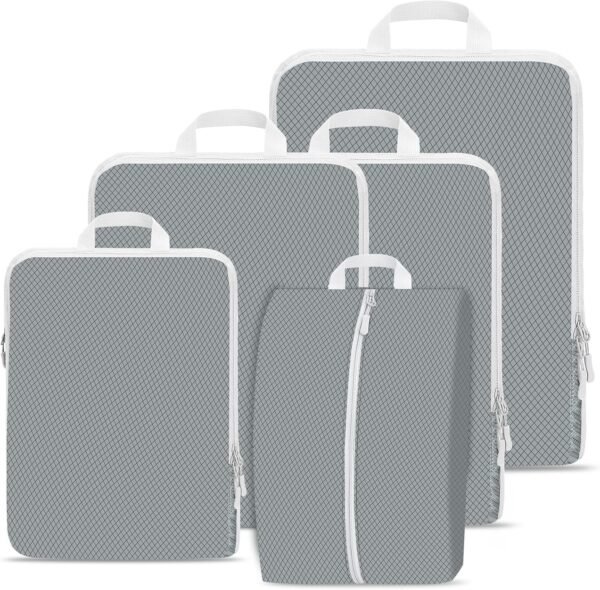 Compression Packing Cubes for Travel,Waterproof Packing Compression Cubes for Travel Packing Organizers,Luggage Cubes for Packing,Ultralight Expandable Packing Cubes Compression (Grey 5 Pack)