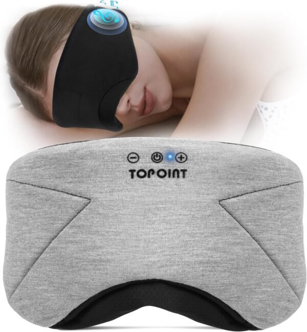 Sleep Mask with Headphones Bluetooth 5.4, TOPOINT Blackout Eye Mask for Sleeping Headphones Earphones with Soft Bamboo Cotton Cooling Breathable, HD Stereo Speaker for Side Sleepers Women Men Travel - Image 9