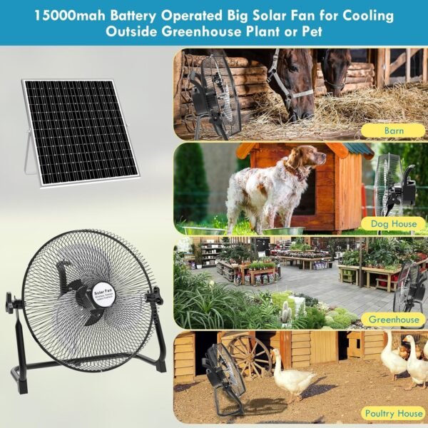 xingruyu 14'' Solar Powered Fan,15000mAh Rechargeable 2 in 1 Solar Panel or AC Charger Powered Solar Fan For Camping Fishing Household Indoor Outdoor - Image 6