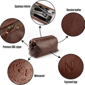 NV Holders Premium Genuine Leather Toiletry Bag for Men – The Ultimate Travel Dopp Kit and Hygiene Organizer, Perfect Men’s Toiletry Travel Bag (Brown)