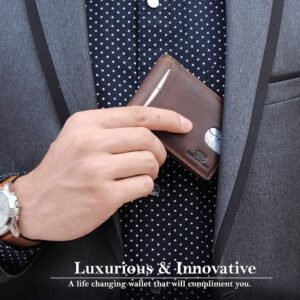 SERMAN BRANDS RFID Blocking Slim Bifold Genuine Leather Minimalist Front Pocket Wallets for Men with Money Clip Thin Mens