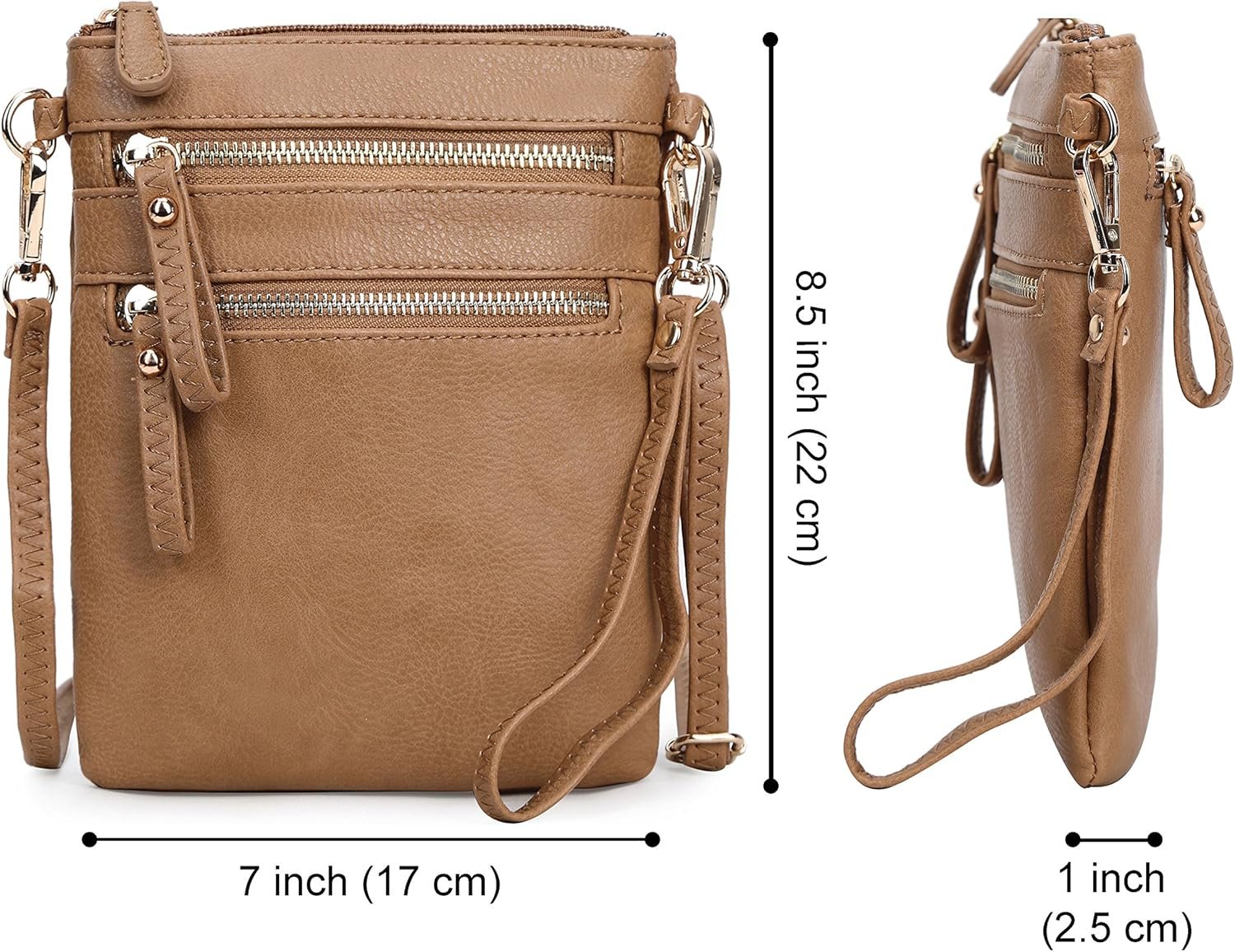 Solene Small Crossbody Bag for Women, Multi Zip Pockets with Detachable Wristlet, Lightweight Travel Purse, Cell Phone Pouch - Image 5