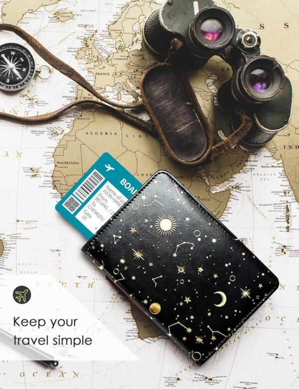 Mymazn Passport Holder with Clear Pocket Passport Case Passport Cover Women Passport Case with RFID Blocking and Vaccine Card Holder Travel Wallet (Black/Gold, Minimalist) - Image 8