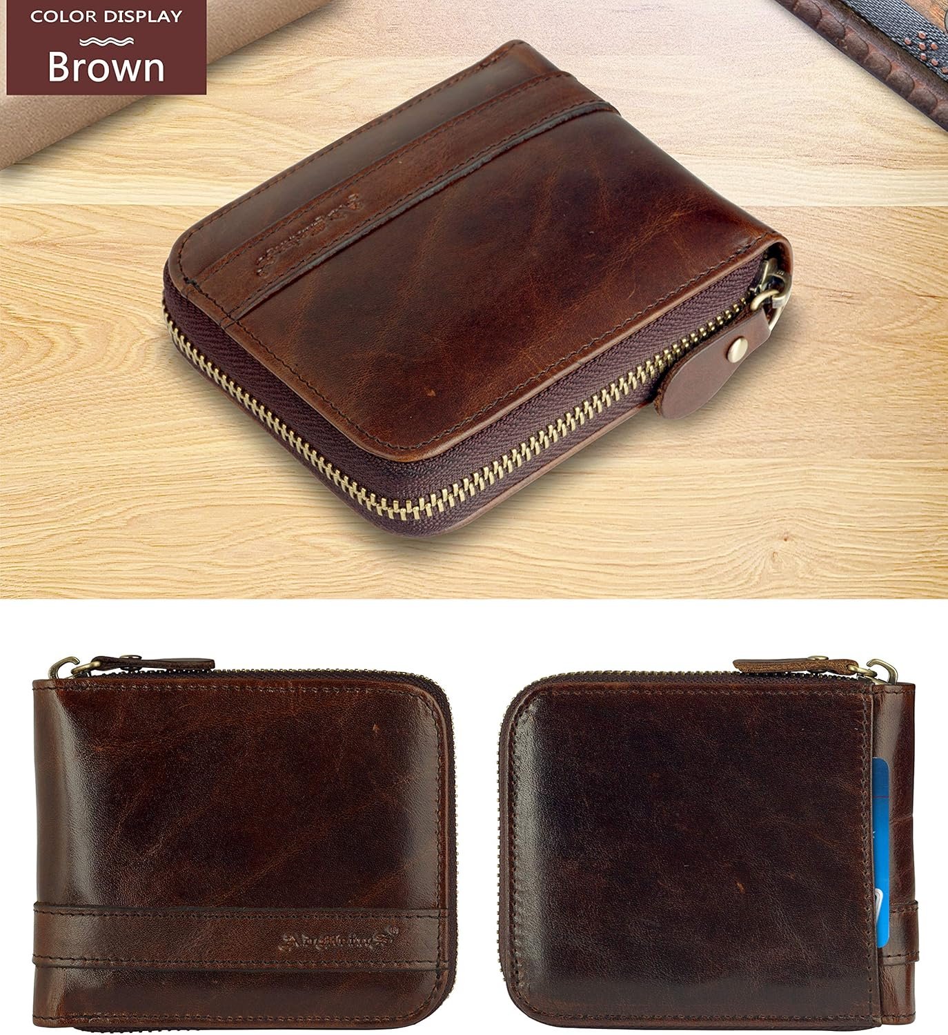 Admetus Men's Genuine Leather Short Zip-around Bifold Wallet - Image 2