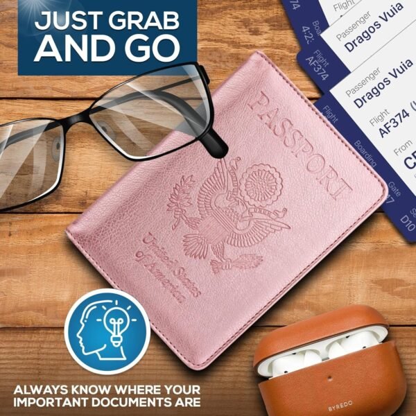 Ciana Passport Holder for Men and Women - PU Leather Passport Cover and Card Holder - Combo Slim Passport Holder with Card Protector Slot, Travel Must Haves (Rose Gold) - Image 5