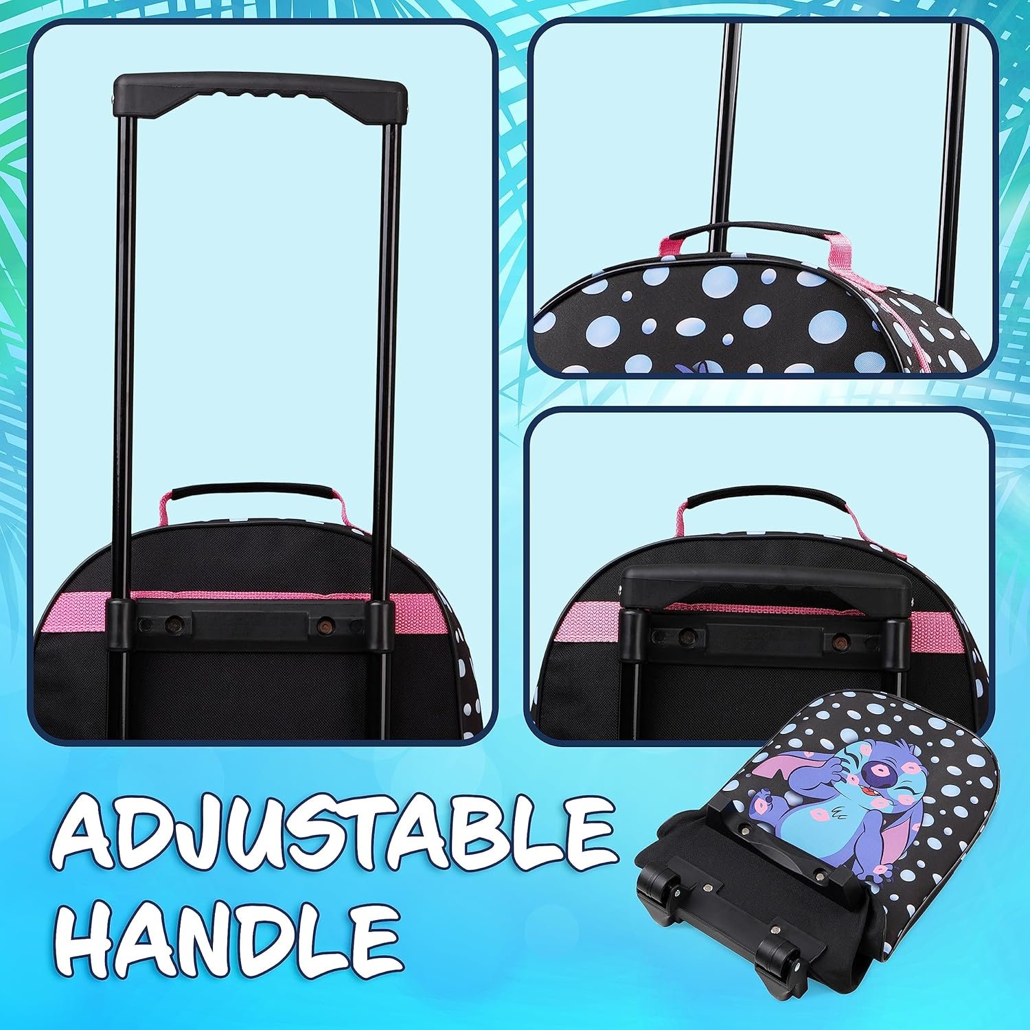 Disney Kids Suitcase - Foldable Trolley Bag 47 x 30cm, 2 Wheels Extendable Handle - Kids Gifts (Black Stitch) - Image 4